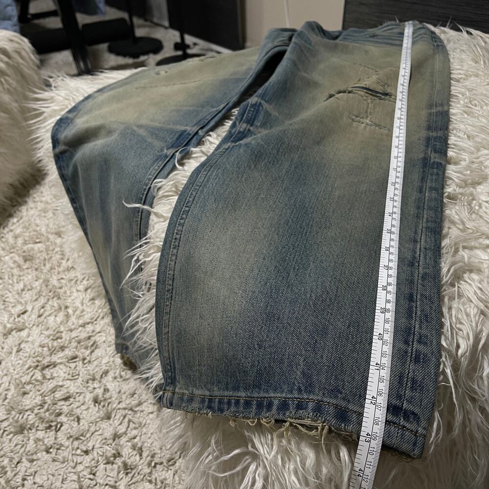 Vintage Faded Wash Distressed Ripped Wide-leg Baggy Denim Jeans Pants Blue sz 31 - Picture 11 of 16